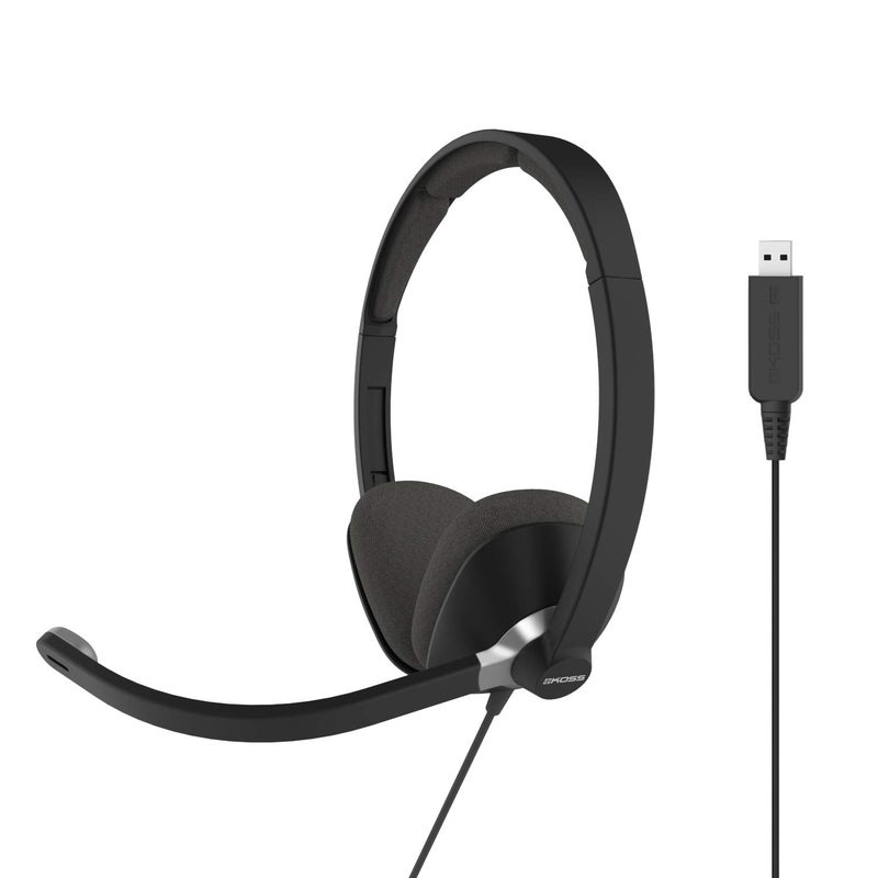 Koss CS300-USB Double-Sided On-Ear Communication Headset, Noise Cancelling Electret Microphone, Flexible Microphone Arm, Wired with USB Plug, Black - Image 1